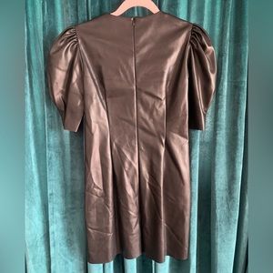 Zara faux black leather puff sleeve mini dress NWT
